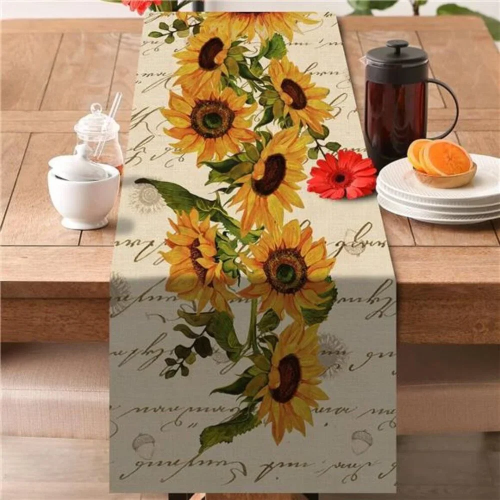 Fall Sunflowers Table Runner 13x72” -Vintage Floral Farmhouse Decor for Kitchen‎